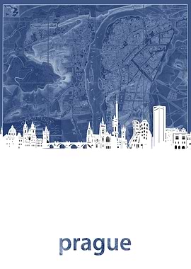 prague skyline blue