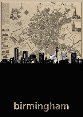 birmingham skyline sepia