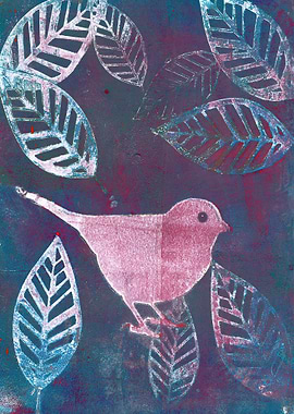Monoprint Red Bird I