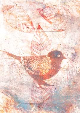 Monoprint Golden Bird I