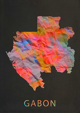 Gabon Tie Dye Map Country