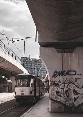 Vintage tram in the city