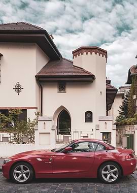 Modern car vintage house