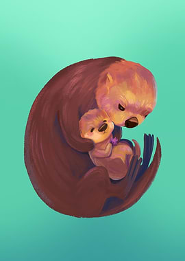 Mom and Baby Sea Otters