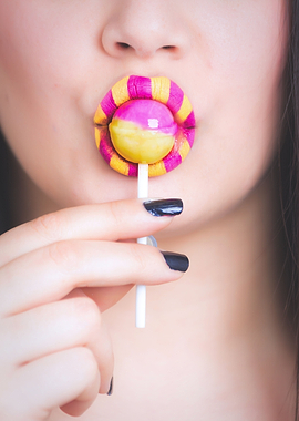 woman eating lollipop