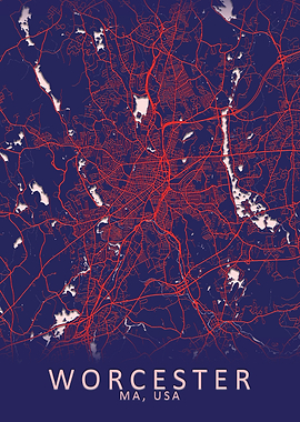 Worcester MA USA City Map