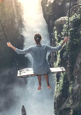 woman sitting on a swing