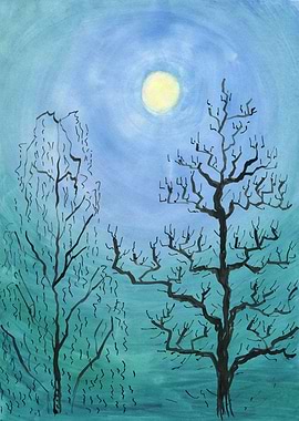 Moon Night With Two Trees