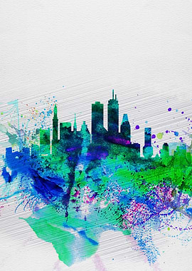 Boston Watercolor Skyline