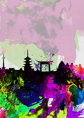 Kyoto Watercolor Skyline