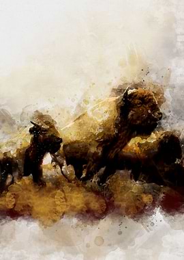 Three Buffalo Painting Art