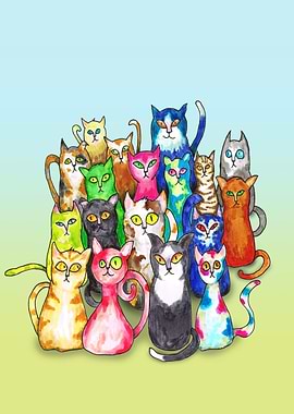Gang of colorful cats