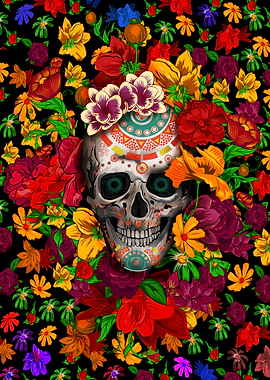 Skull and Flowers