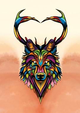 Popart wolf deer fullcolor