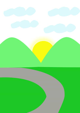 Two mountains with sun