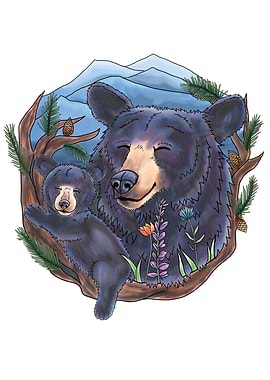 Black Bear Mom and Baby