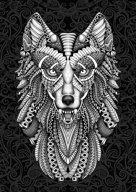 Beautiful Grey wolf aztec