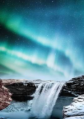 Magical waterfall at night