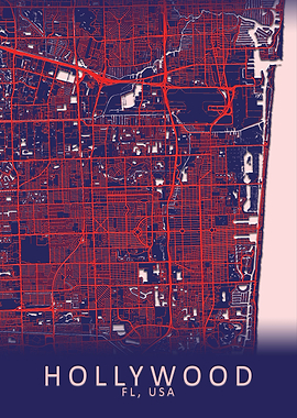 Hollywood FL USA City Map
