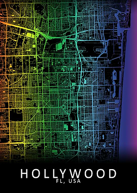 Hollywood FL USA City Map