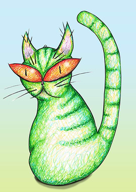 Funny green cat