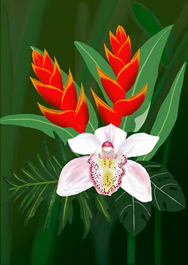 Orchid and Heliconias