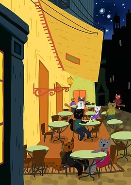 Cat Cafe at Night