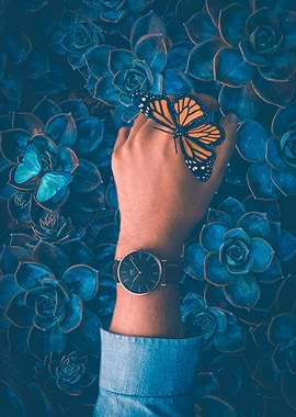 Butterfly flower and hand