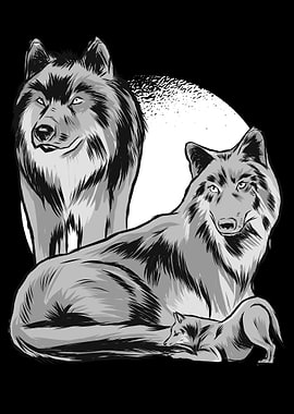 Wolves with Moon