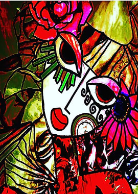 Gold and Red Abstract Face