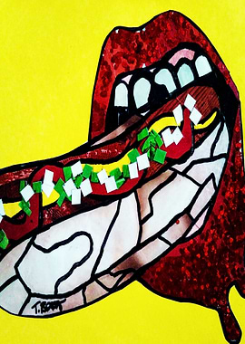 Mouth eating a Hotdog