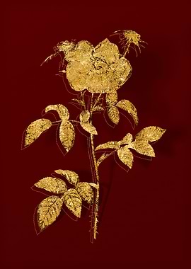 Gold Flora on Red
