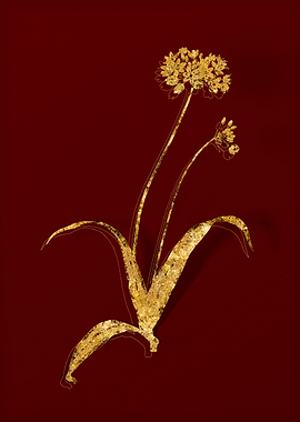 Gold Flora on Red