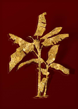 Gold Botanical on Red