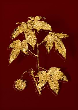 Gold Botanical on Red