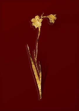 Gold Flora on Red