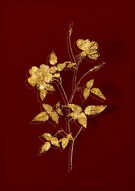 Gold Floral on Red