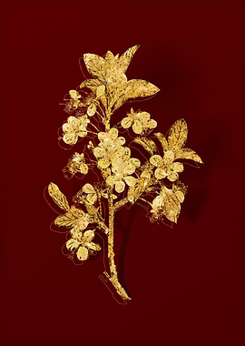 Gold Botanical on Red