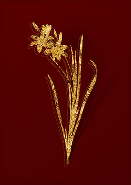 Gold Botanical on Red