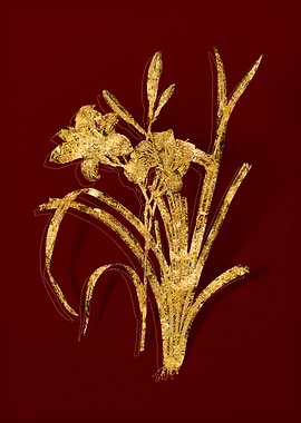 Gold Flora on Red