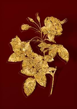 Gold Flora on Red