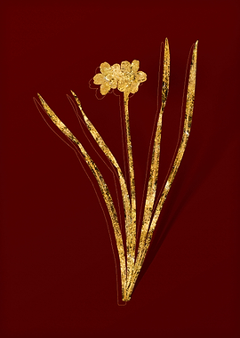 Gold Botanical on Red