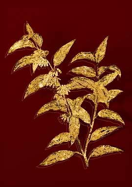 Gold Botanical on Red