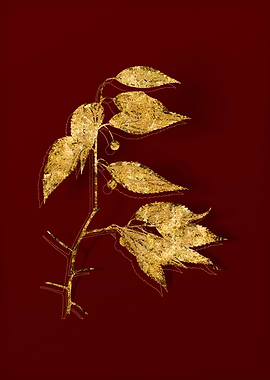 Gold Flora on Red