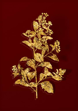 Gold Botanical on Red