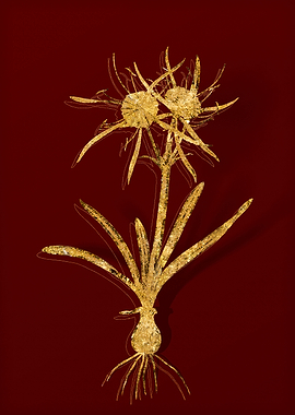 Gold Flora on Red