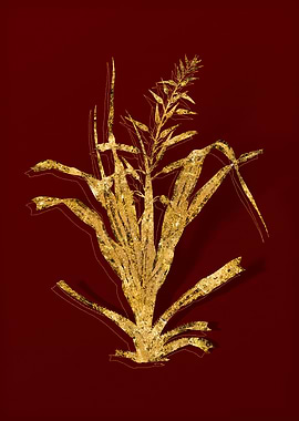 Gold Botanical on Red