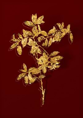 Gold Botanical on Red