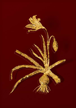 Gold Flora on Red