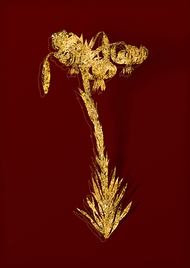 Gold Botanical on Red